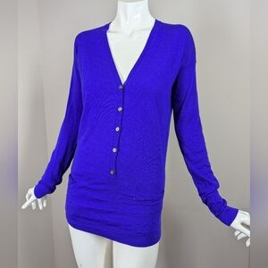 Theory Royal Blue Merino Wool Cardigan Sweater Size S Soft Lightweight Long